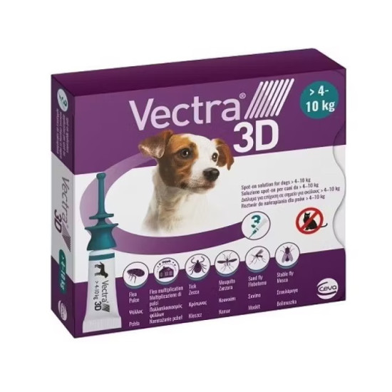 Vectra 3D – Antiparazitar Extern pentru Câini între 4–10 kg, 3 Pipete – Ceva Santé Animale